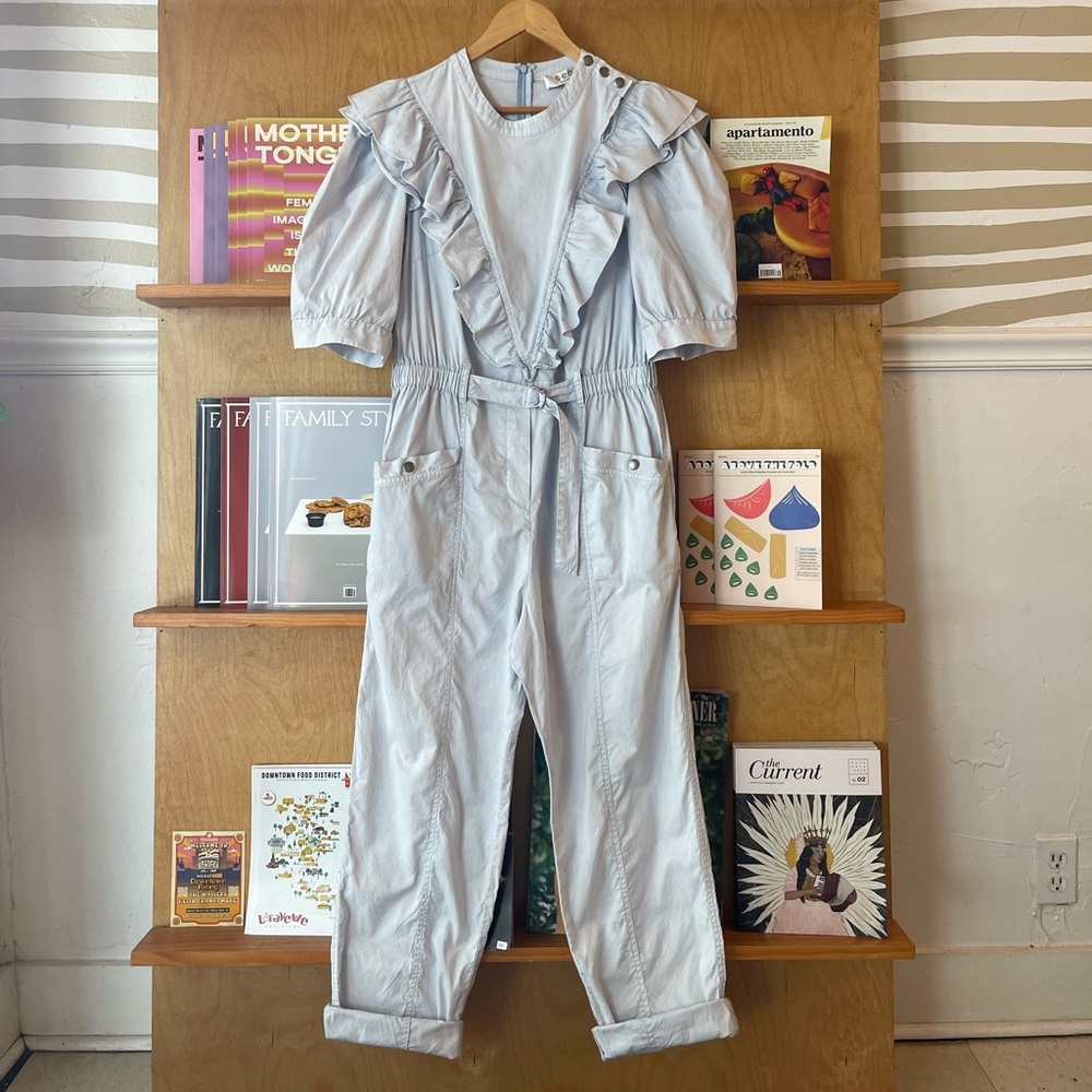 Sea New York Maura Acid Washed Light Blue Ruffled Jumpsuit size 6